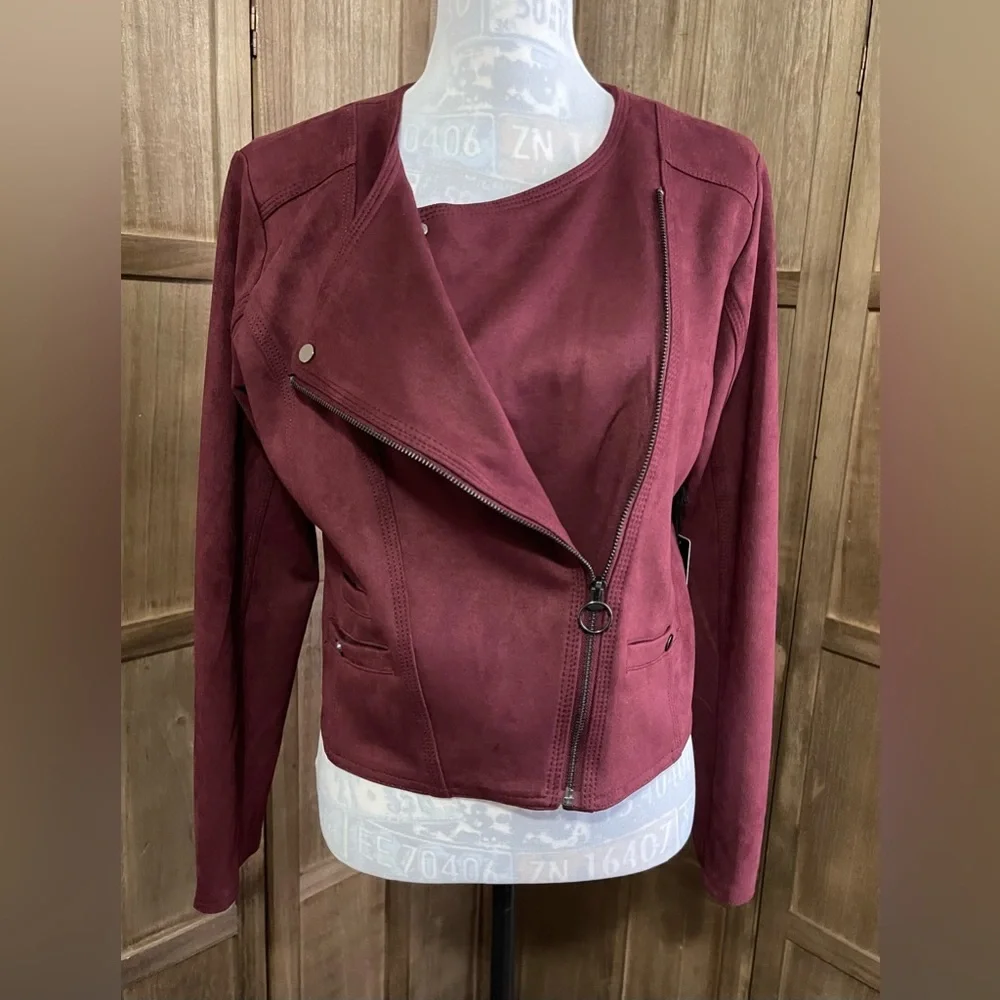 NWT Haute Monde Los Angeles Ladies’ Burgundy Suede Jacket. - Picture 8 of 9